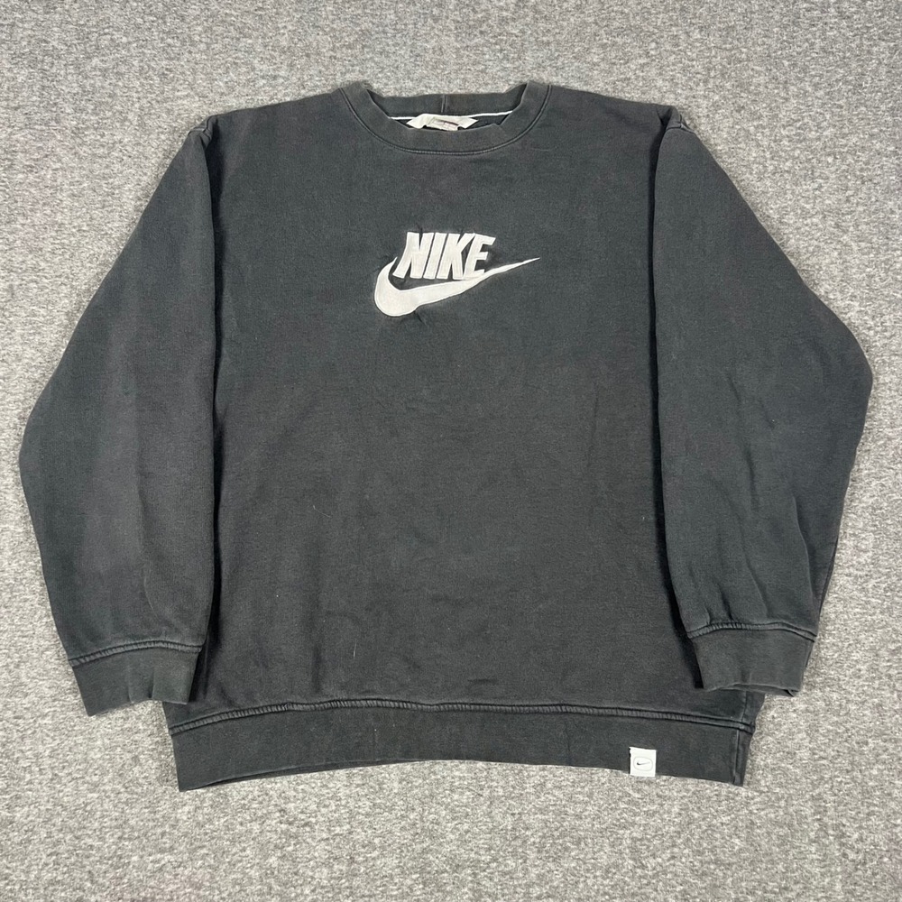 Vintage Y2K Nike Big Center Swoosh Sweatshirt Mens XL Black Embroidered Crewneck